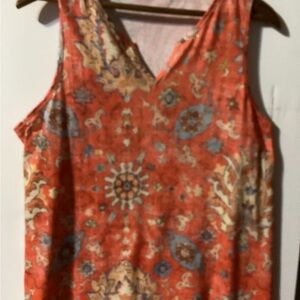 Women’s Orange Floral Print V-Neck Tank Top